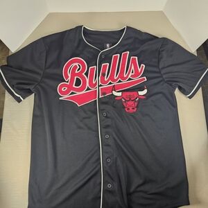 NBA Chicago Bulls Black and Red Button-Up Jersey #66